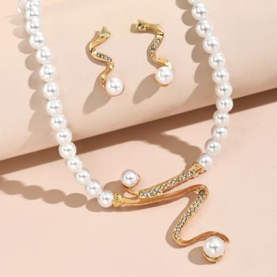 China Good CLASSIC Jewelry Necklaces Women Simulated Pearl Plating Necklace Earrings Jewelry 2 Piece Suit for sale