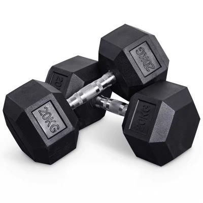 China Universal Hex Gym Equipment Hex Cross Fit Weightlifting Dumbbell Rubber Coated Dumbbells for sale