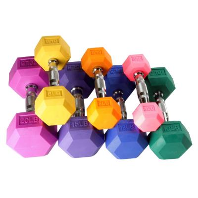 China Universal Gym Fitness Training Equipment Portable Colorful Rubber Hex Dumbbell for sale