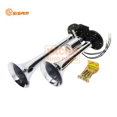 China Silver ABS 12V 135db Twin Trumpet Horn And Air Compressor Loud Kit Car Boat Truck for sale