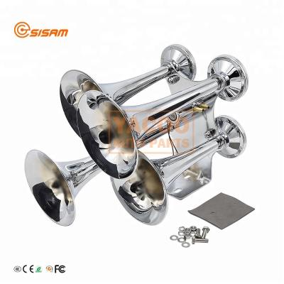 China Iron 4 Four Way Super Loud Speaker Electric Motorcycle Air Horns With Iron Chromed Silver Color for sale