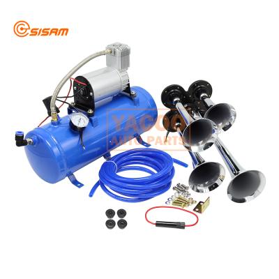 China Large Iron Truck Train Air Horn Air Pressure Horn Kit Kit With Four Pipes Chromed 4 Speaker for sale