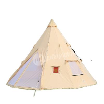 China Straight tying type Playdo fire proof safari bell tent teepee tent 5m luxury glamping canvas teepee outdoor tent for sale