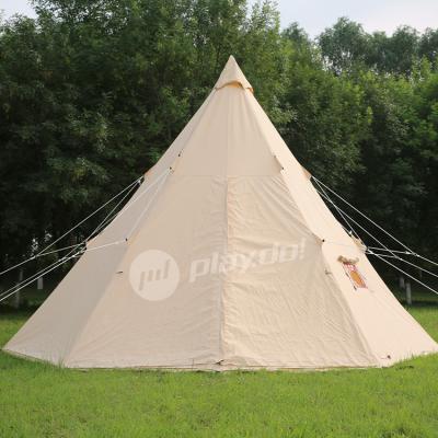 China Straight tying type bell tent popular luxury glamping 6m even teepee tent 4m 5m Playdo teepee for outdoor camping for sale