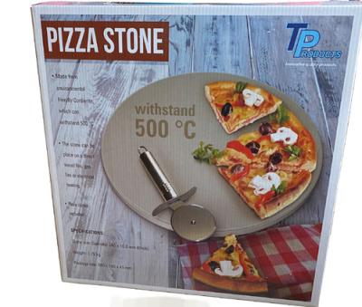 China Amazon Cordierite 33CM Hit Round Beige Pizza Board Refractory Stocked Insulation With Pizza Cutter Sets for sale