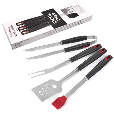 China Amazon 2021 Hot Selling Hot Selling Easily Cleaned BBQ Tong Brush Fork Shovel Grill From Amazon 2021 Amazon Selling 4-Pieces Kit Stainless Steel Easily Cleaned Outdoor Cooking Tool Kit for sale