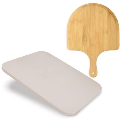 China 2021 Viable Success Amazon 2 Pieces Oven Tray Pizza Stone Board High Temperature Wooden Board Spatula Pizza Cordierite for sale