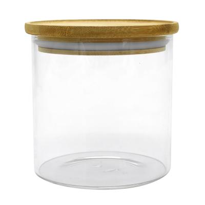 China Large Borosilicate Round Kitchen Stackable Canisters Food Glass Storage Jars Storage Stackable Glass Bottle With Bamboo Lid for sale