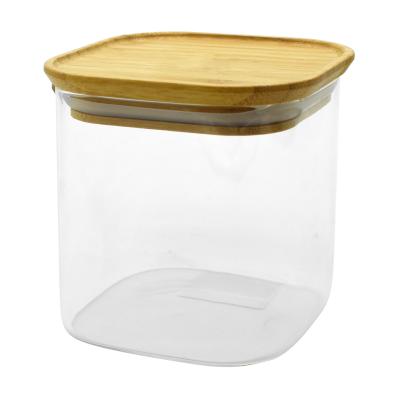 China Customized Eco-Friendly Stackable Large Borosilicate Glass Food Storage Stackable Glass Jar Stackable Storage Jar With Bamboo Lid for sale