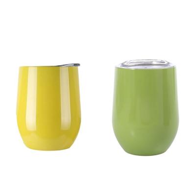 China New Product Hot Selling Sustainable Viable Creative Egg Shaped Double Wall Vacuum Insulated Stainless Steel Wine Glass Drinking Tumbler Cup With Lid en venta