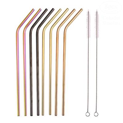 China Amazon Hot Sale Reusable Eco-friendly Stainless Steel Wire Colorful Metal Straw Pipes ThreadWith Disposable Disposable Drinking Straw With Brush en venta