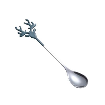 China Amazon Sustainable Success Home Office Christmas Moose Design 304 Stainless Steel Ice Cream Dessert Teaspoon à venda