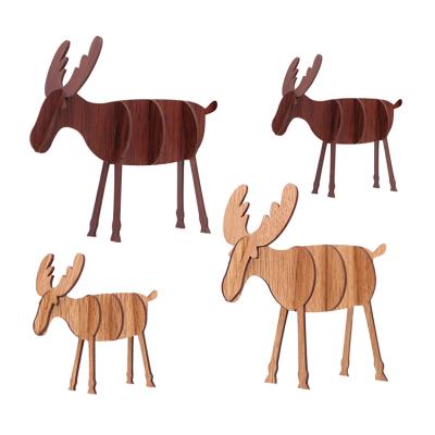 China Christmas Desktop Size Wooden Elk DIY Ornaments Creative Wooden Reindeer Decorations Kids Gifts for sale