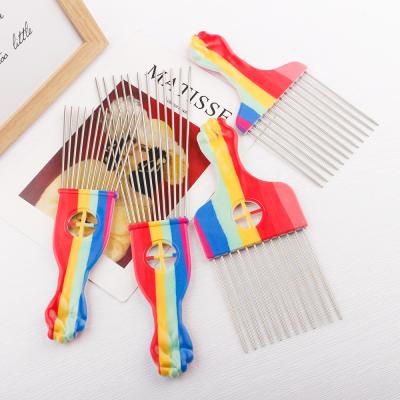 China New Anti-Static Men Hairdressing Oil Head Pick Comb Steel Metal Long Tooth Salon Afro Pick Comb For Barber Shop for sale