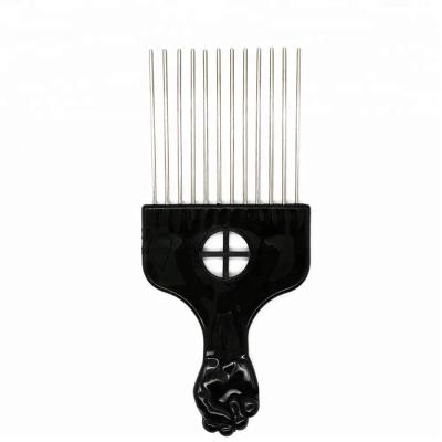 China Anti Static Professional Hair Styling Comb Metal Afro African Pick With Fist for sale