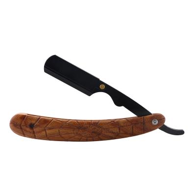 China Single Blade Curved Handle Wooden Handle Barber Shaving Straight Razor Spider Pattern Salon Facial Clean Folding Razor for sale