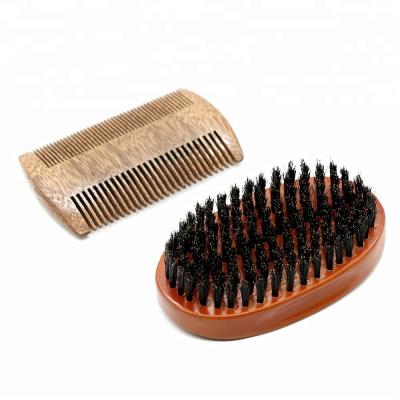 China Round Beard Grooming Kit Wooden Comb Gentleman Bristle Beard Brush and Comb Set for sale