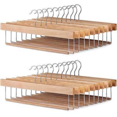 China Modern Natural Wood Trouser Hanger With Bar Hotel Trouser Hanger for sale