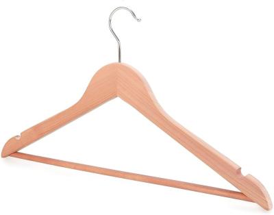 China Modern high quality cedar wood hangers with bar bestselling wood coat hanger for sale