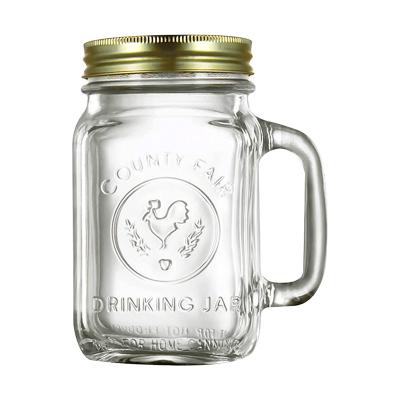 China Drink 12 oz clear regular mouth glass mason jars with silver handle and lids, glass jars for beer for sale