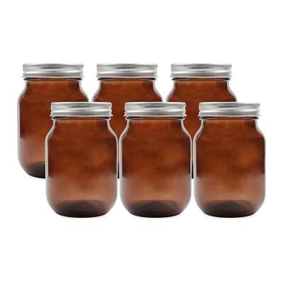 China Beverage 6 PK 16 Oz Amber Glass Mason Jars 16 Oz Colored Glass Canning And Apothecary Jars for sale