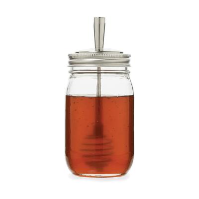 China Personal Care 16 Ounce Mason Jar With Regular Stainless Steel Honey Plunger Lid Mouth Mason Jar Honey Jar for sale