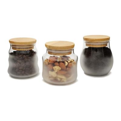 China Non Knock Down 3 PK Glass Jars With Bamboo Lids 7 Oz Glass Spice Jars Clear Glass Containers for sale