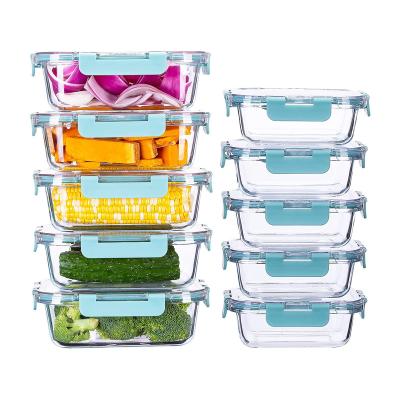 China Bestselling 10 Pack Food Stocked Glass Storage Containers With Airtight Lids Lunch Bento Boxes for sale