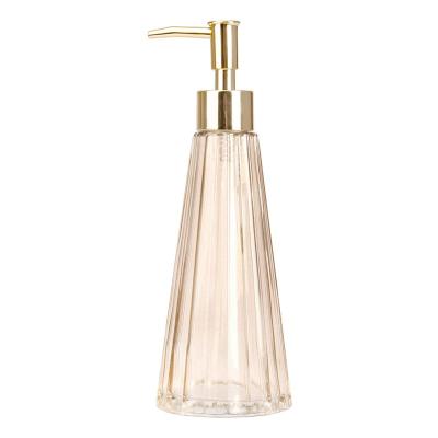 China Personal Care 10oz Amber Glass Hand Soap Dispenser With Gold Rust Proof Pump Liquid Soap Dispenser for sale