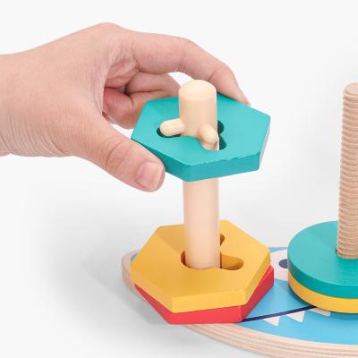 China Education Eco-friendly Material Intelligent Kids Geometric Wooden Toys Five Pillar Building Blocks Intelligent Toy Sets for sale