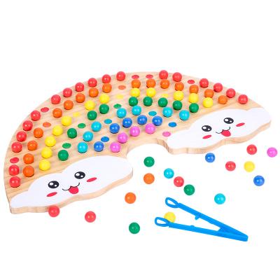 China Kids Educational Toy Children's Montessori 2 In 1 Magnetic Beads Rainbow Set Wooden Toys for sale