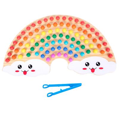 China Children's Educational Toy Wooden Montessori Toys For Children Educational Montessori Two-in-one Magnetic Clip Bead Rainbow Set Wooden Toy for sale