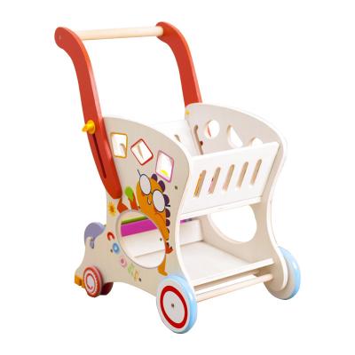 China Non-Toxic Eco-Friendly Wooden Kids Pretend Play Cart Toy Wooden Shopping Cart Basket Pretend Role Play Toys For Children's Educational Toys for sale