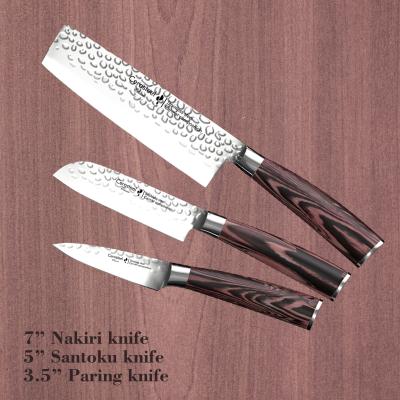 China Cerasteelmes 3 die Reeks 3,5“, 5“ Santoku, 7“ Nakiri knippen Te koop