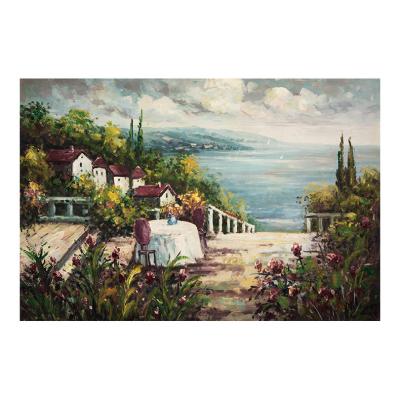 China Custom Art Deco Paintings Wall Arts Canvas Wall Art Abstract Seascape Paintings Afternoon Tea By Sea Wall Decor for sale