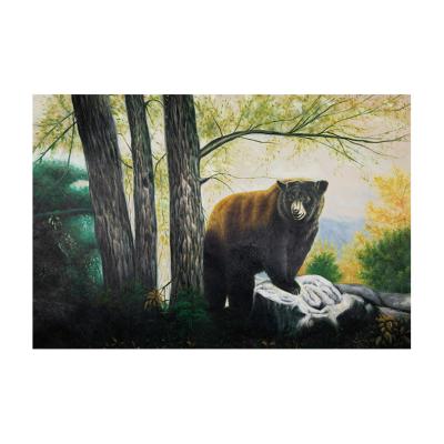 China Custom Art Deco Paintings Wall Arts Canvas Wall Art Lazy Brown Bear Looking In The Woods Oil Hand Painting for sale