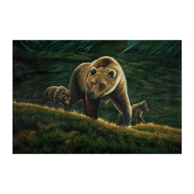 China Custom Realistic Painting Wall Art Oil Hand Painting Art Deco Wall Arts Canvas Painting Animal A family of three bears walking in the grass for sale