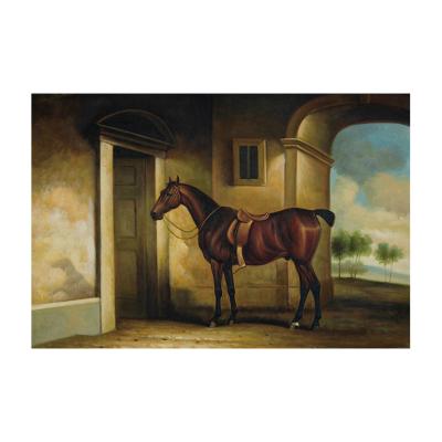 China Custom Canvas Wall Art Deco Animal Wall Art Realistic Oil Hand Painting The Realistic Painting Straight Stallion for sale