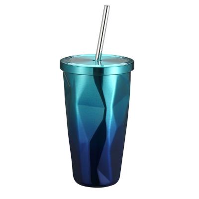 China 500ml Custom Made Reusable Wholesale Plastic Viable 304 Inside 201 Outside Food Grade PP Material Tumbler Cups With Lid And Straw for sale