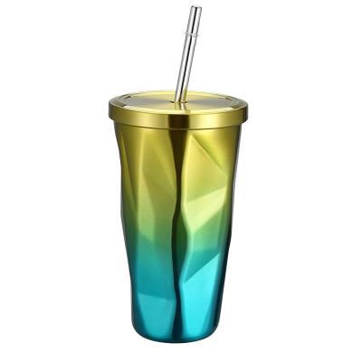 China 500ml Custom Made Viable Wholesale 304 Inside 201 Outside Food Grade PP Material Acrylic Cups Tumbler With Lids And Straws for sale