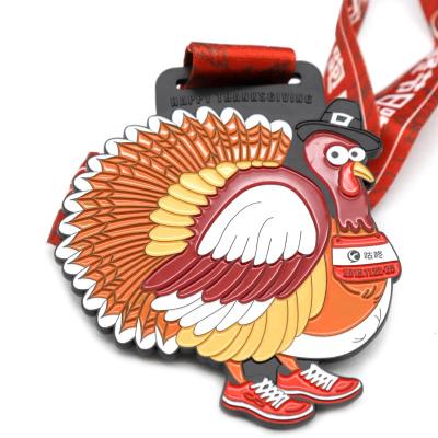 China European Custom Zinc Alloy Metal Enamel Charity Race Soft America/Turkey Thanksgiving Race Medal for sale