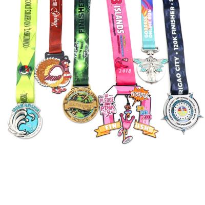 China Cheap Custom Metal Pin China Metal Design You Own Marathon Running 3D Gold Metal Award Zinc Alloy Medal With Sublimation Ribbon for sale