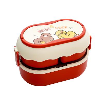 China Double Layer Viable Children's Lunch Box Plastic Microwavable Compartments Portable School Picnic Lunch Box With Cutlery for sale