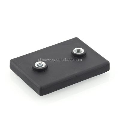 China Square Block Industrial Magnet Rubber Coated Rectangle Magnet Base 43*31*6mm With Two Wires Strong Pull Force Factory Price for sale