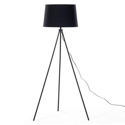 China Modern Tripod Floor Lamp Contemporary Metal Floor Standing Light With Iron Legs Beige Fabric Shade With Lamp Base for sale