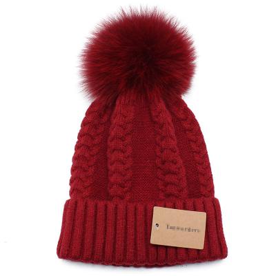 China COMMON Wholesale Real Fox Fur Pom Poms Knitted Hat Ball Beanies Winter Hat Female S Wool Hat Cotton Skullies Hat For Women Girl“ for sale