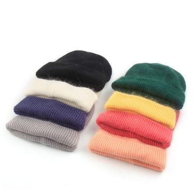 China JOINT High Quality Rabbit Fur Acrylic Plain Dyed Custom Winter Warm Knitted Beanie Hat for sale