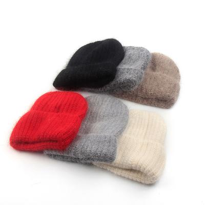 China COMMON Good Quality Hand Knitted Simple Hats Custom Tags Soft Angora Wool Knitted Beanies for sale