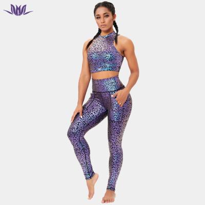 China 2022 Breathable New Brand Breathable High Waisted Sweatsuits Women's Back Zipper Activewear Leopard Print Yoga Suits Good Quality With Pocket for sale