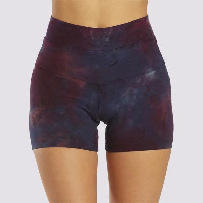 China Women New Arrival Antibacterial Sports Shorts Female Tie Dye Print High Waist Yoga Pants Breathable Shorts Ladies Legging for sale